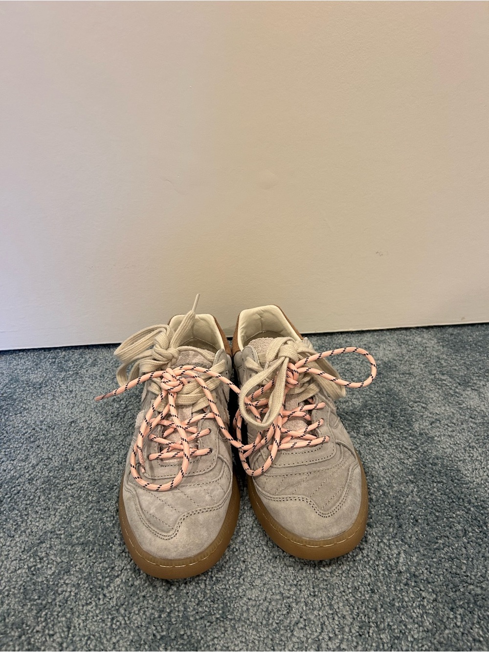 Coolway Beige Suede Sneakers with Pink Laces